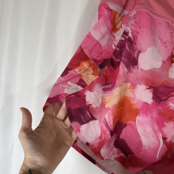 Athleta Printed Run with It Shorts Women's 1X Pink 4.5" Inseam Lined Zip Pocket - Picture 2 of 10